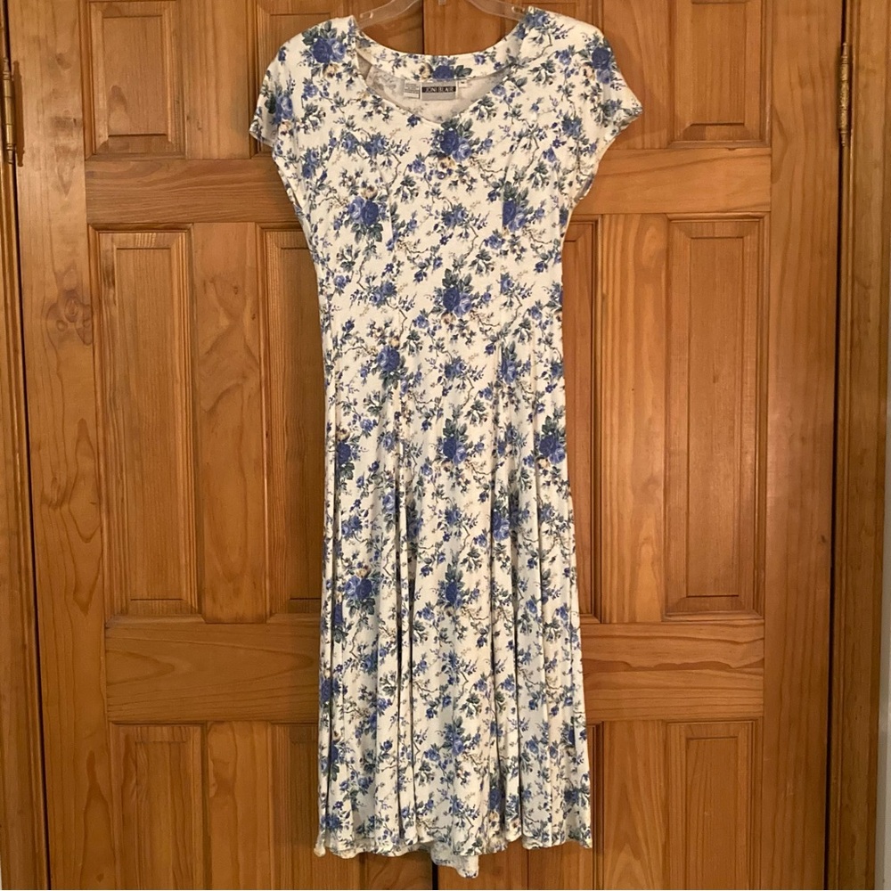 NWOT Joni Blair Vintage 80s Dress Midi Blue White Size M Medium